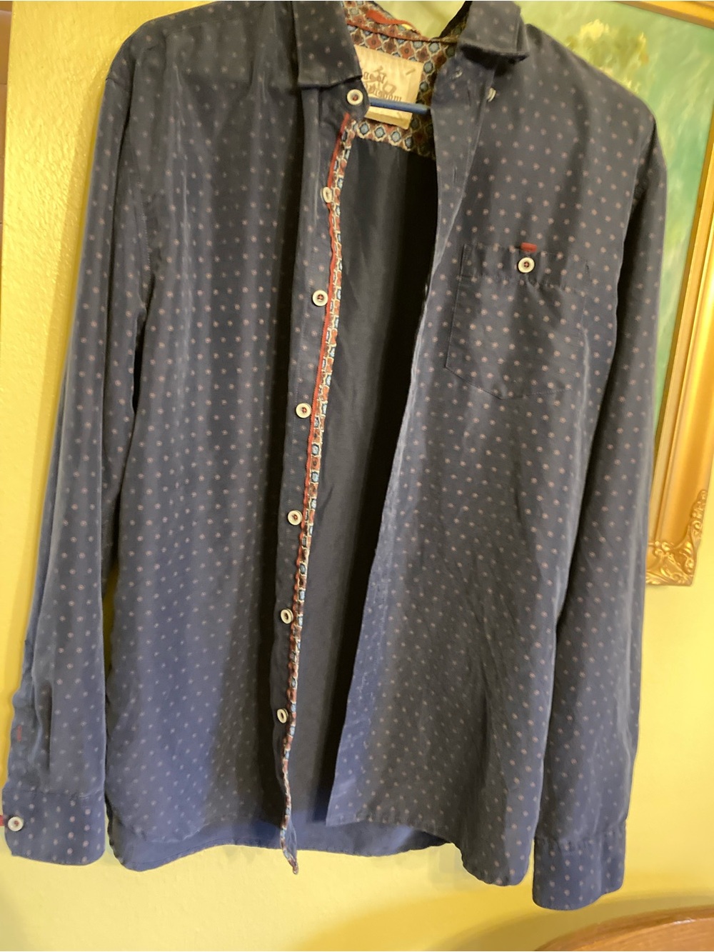 Men's Navy Patterned Long-Sleeve Dress Shirt